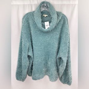 Kate & Sam Electric Blue Fuzzy Eyelash Cowl Neck Long Sleeve Sweater Size XL